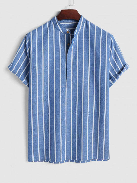 Half Button Striped Shirt And Shorts - Grafton Collection