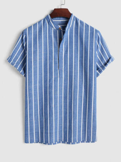 Half Button Striped Shirt And Shorts - Grafton Collection