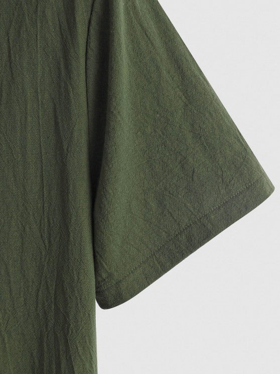 Textured Half Button Shirt And Shorts - Grafton Collection