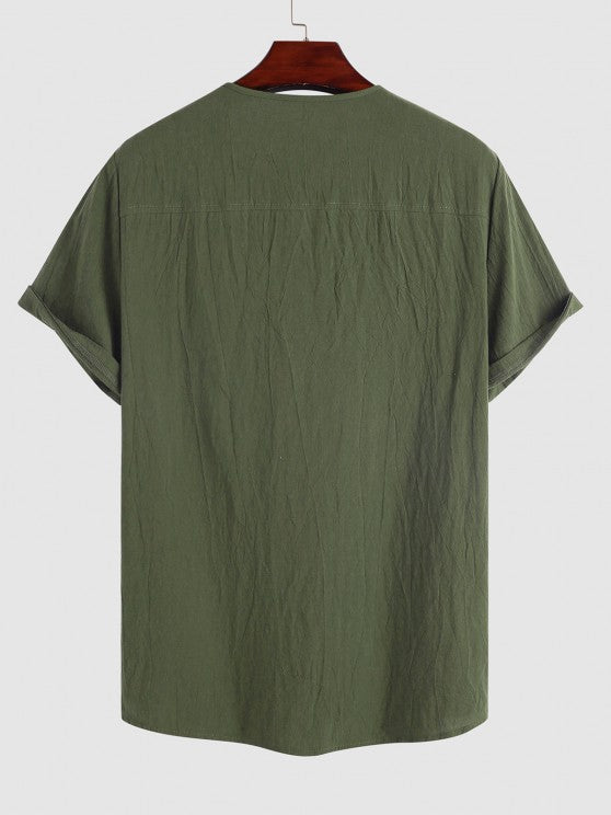 Textured Half Button Shirt And Shorts - Grafton Collection