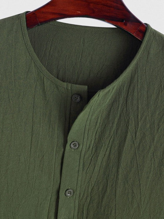 Textured Half Button Shirt And Shorts - Grafton Collection