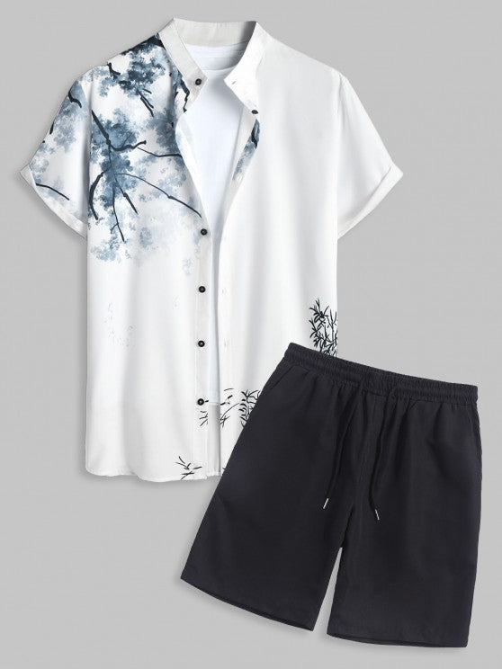 Ink Wash Painting Shirt And Casual Shorts - Grafton Collection