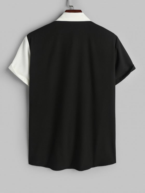 Two Tone Button Up Shirt And Drawstring Shorts Set - Grafton Collection