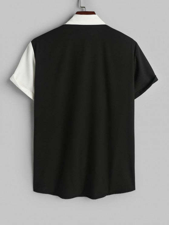 Two Tone Button Up Shirt And Drawstring Shorts Set - Grafton Collection