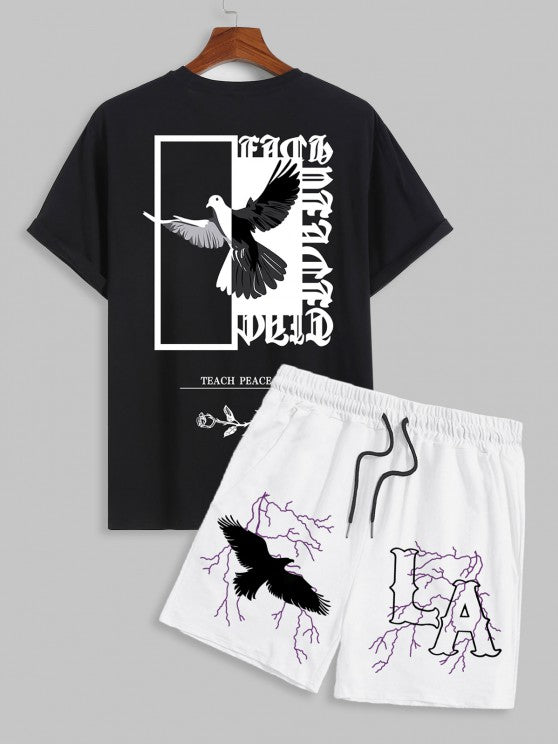Eagle Pattern T Shirt And LA Shorts Set - Grafton Collection
