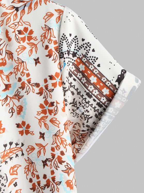 Ethnic Printed Flowers Shirt With Casual Shorts - Grafton Collection