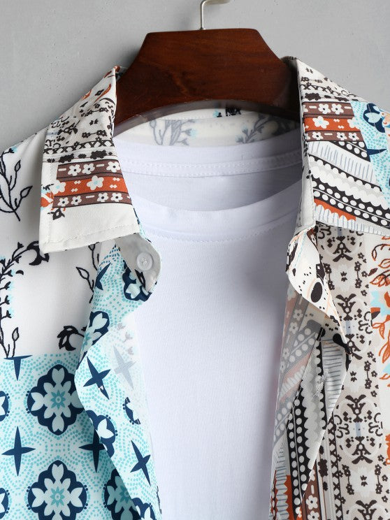 Ethnic Printed Flowers Shirt With Casual Shorts - Grafton Collection