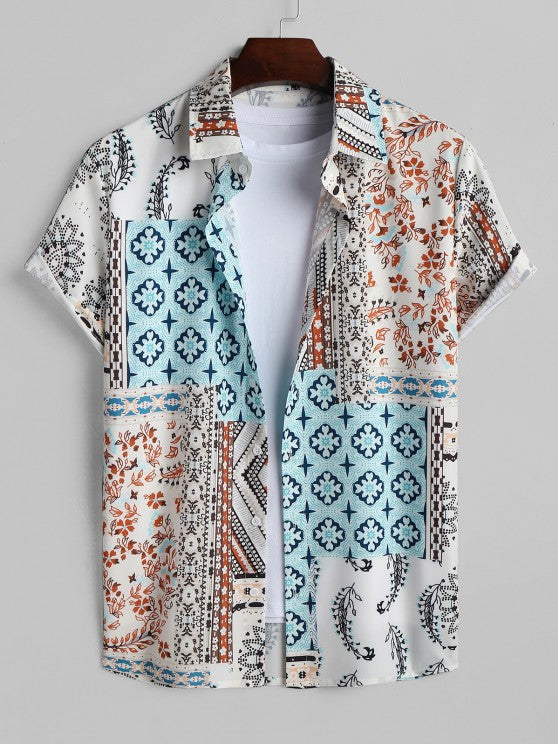 Ethnic Printed Flowers Shirt With Casual Shorts - Grafton Collection