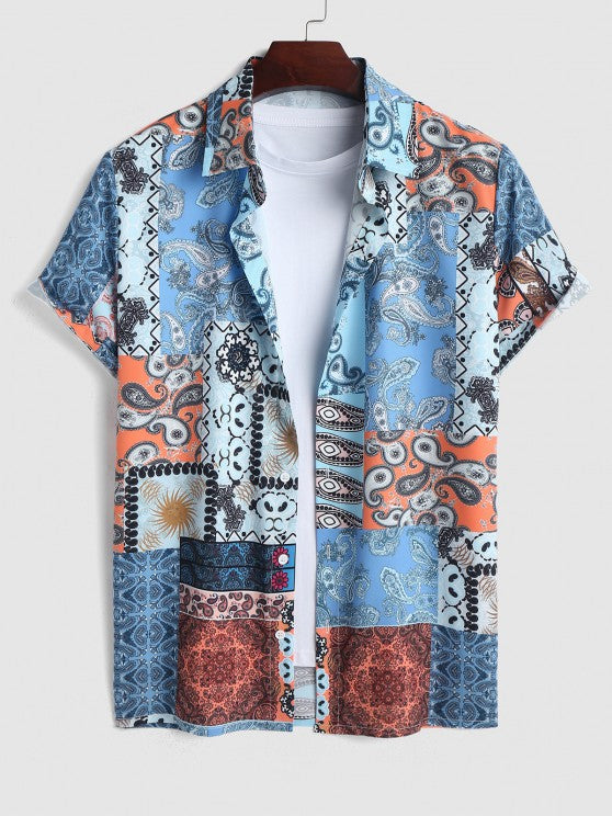 Ethnic Printed Flowers Shirt With Casual Shorts - Grafton Collection