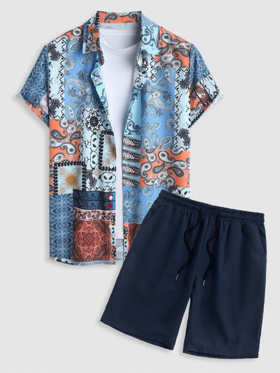 Ethnic Printed Flowers Shirt With Casual Shorts - Grafton Collection