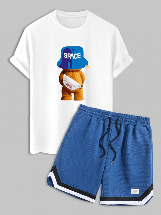 Bear Pattern T Shirt And Sports Shorts Set - Grafton Collection