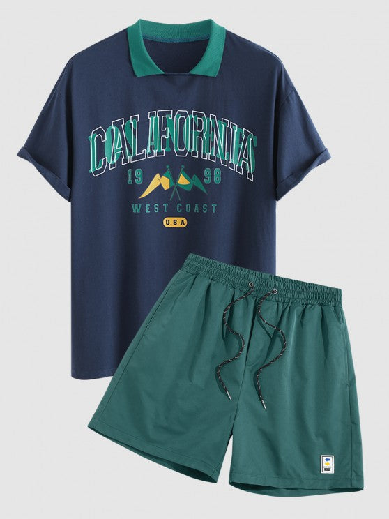 Flag Pattern T Shirt Drawstring Shorts - Grafton Collection