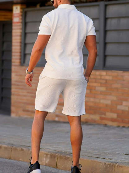 Geometric Polo T Shirt And Shorts Sports Set - Grafton Collection