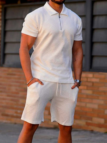 Geometric Polo T Shirt And Shorts Sports Set - Grafton Collection