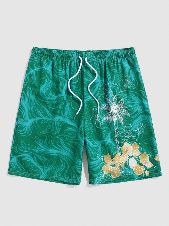 Coconut Palm Print Shirt And Casual Shorts  Set - Grafton Collection