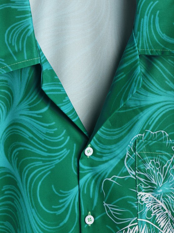 Coconut Palm Print Shirt And Casual Shorts  Set - Grafton Collection