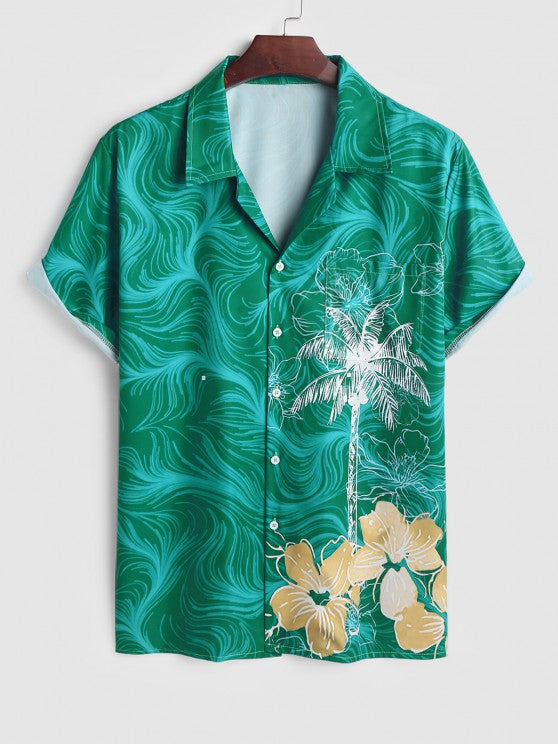 Coconut Palm Print Shirt And Casual Shorts  Set - Grafton Collection