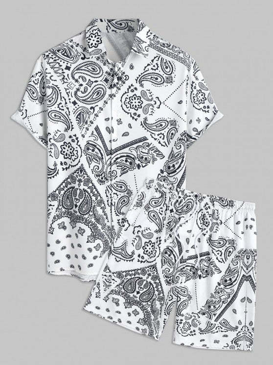 Ethnic Paisley Print Shirt And Bermuda Shorts Set - Grafton Collection