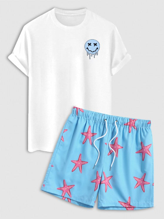 Drippy Smiley Tee And Starfish Board Shorts - Grafton Collection
