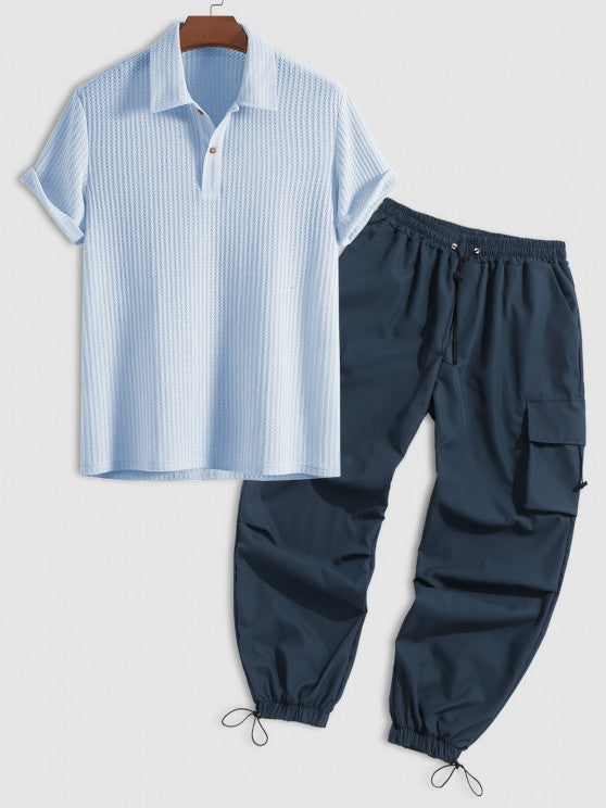Plain Collar T Shirt And Cargo Pants - Grafton Collection
