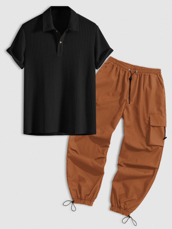 Plain Collar T Shirt And Cargo Pants - Grafton Collection