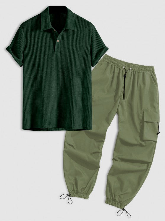 Plain Collar T Shirt And Cargo Pants - Grafton Collection