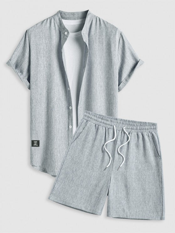 Stand Collar Shirt And Drawstring Shorts - Grafton Collection