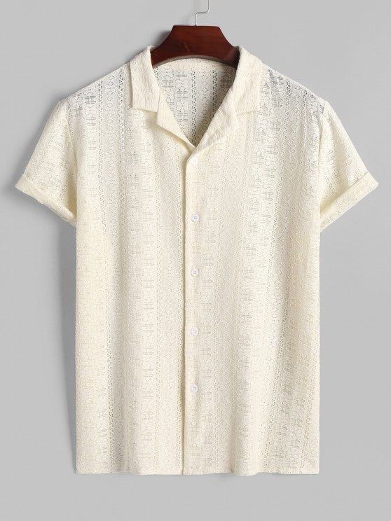 Hollow Out Lace Shirt With Shorts Set - Grafton Collection