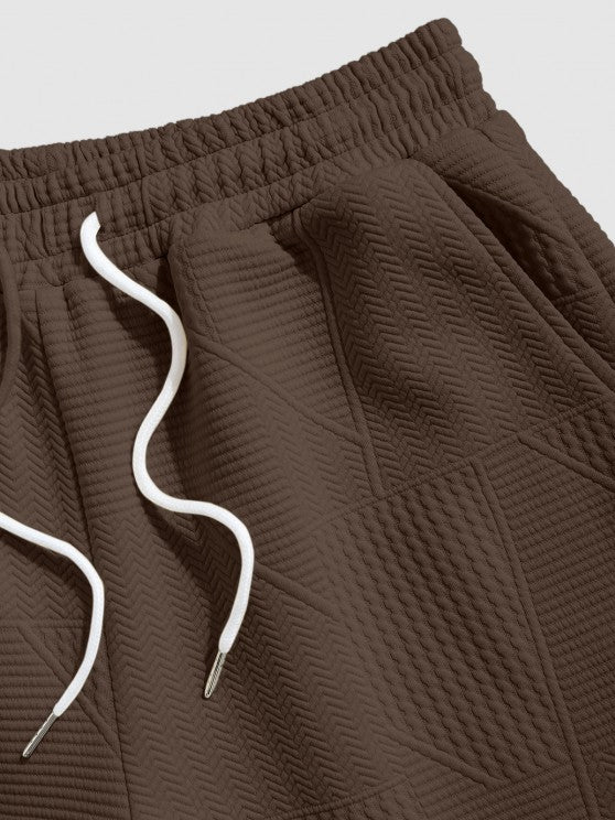 Geometric Textured Short Sleeves T Shirt And Shorts Set - Grafton Collection