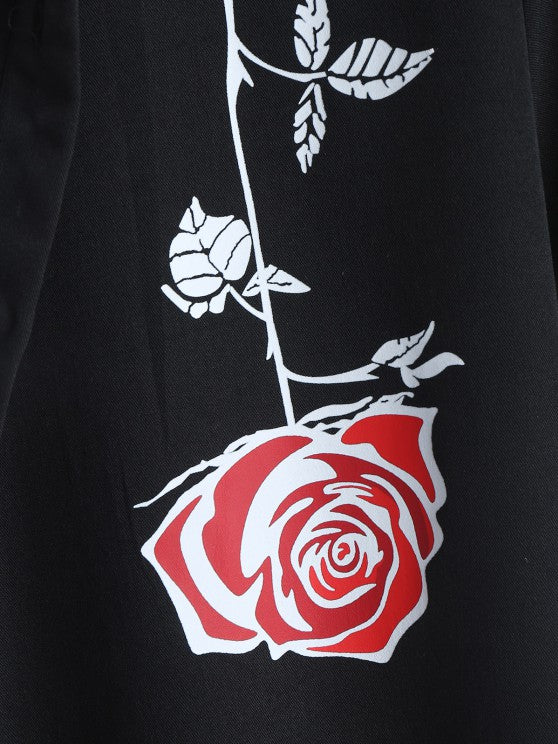 Rose Pattern Shirt And Drawstring Shorts - Grafton Collection