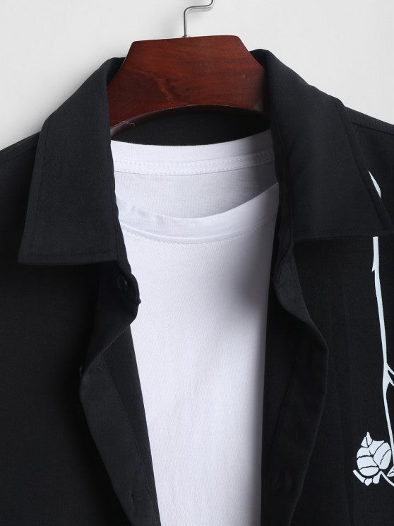 Rose Pattern Shirt And Drawstring Shorts - Grafton Collection