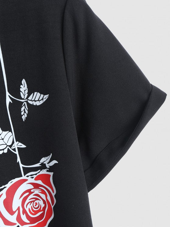 Rose Pattern Shirt And Drawstring Shorts - Grafton Collection