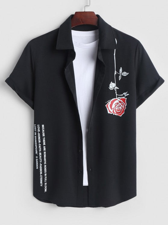 Rose Pattern Shirt And Drawstring Shorts - Grafton Collection