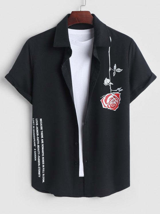 Rose Pattern Shirt And Drawstring Shorts - Grafton Collection