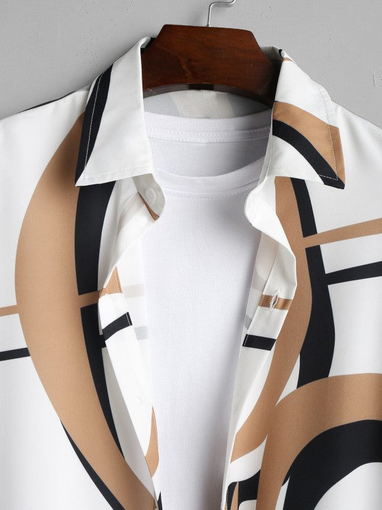 Geometric Print Shirt And Basic Shorts Set - Grafton Collection