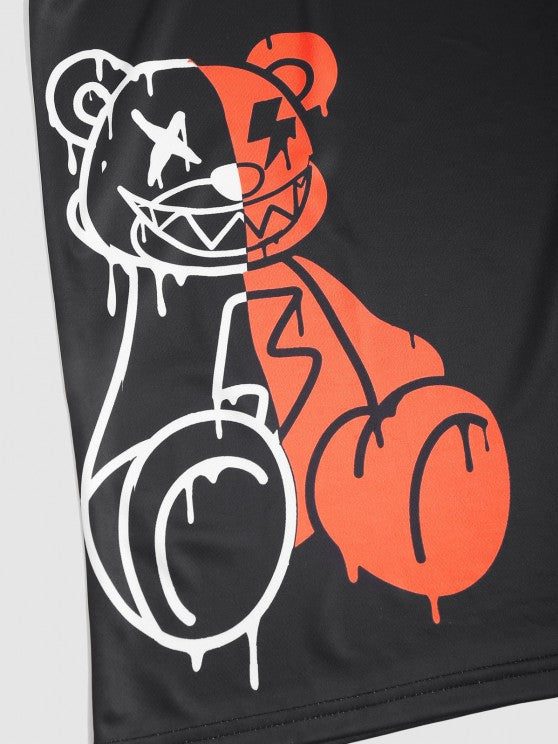 Casual Bear Pattern T-Shirt And Shorts - Grafton Collection