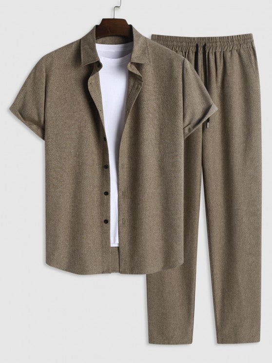 Marled Shirt And Drawstring Pants Set - Grafton Collection