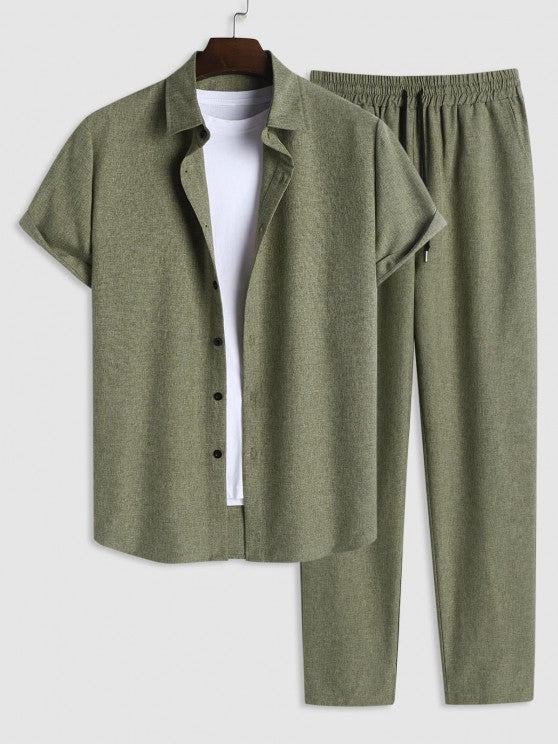 Marled Shirt And Drawstring Pants Set - Grafton Collection