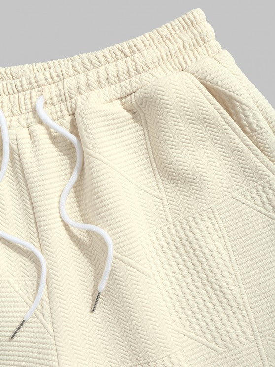 Geometric Textured Short Sleeves T Shirt And Shorts Set - Grafton Collection