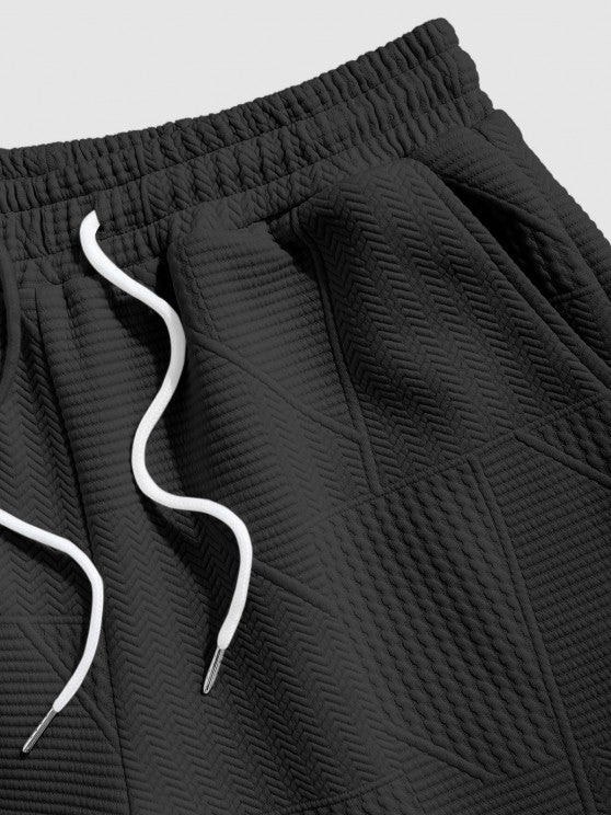 Geometric Textured Short Sleeves T Shirt And Shorts Set - Grafton Collection