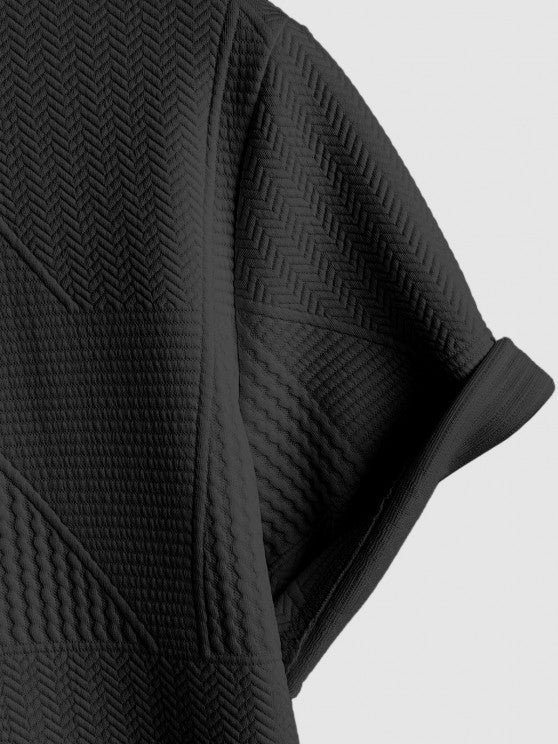 Geometric Textured Short Sleeves T Shirt And Shorts Set - Grafton Collection