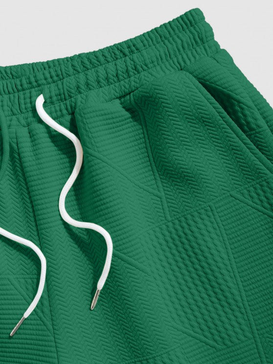 Geometric Textured Short Sleeves T Shirt And Shorts Set - Grafton Collection