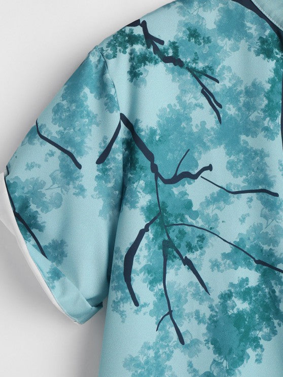 Painting Plant Pattern Shirt And Drawstring Shorts - Grafton Collection