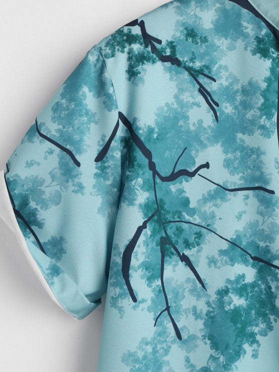 Painting Plant Pattern Shirt And Drawstring Shorts - Grafton Collection