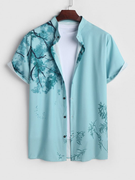 Painting Plant Pattern Shirt And Drawstring Shorts - Grafton Collection