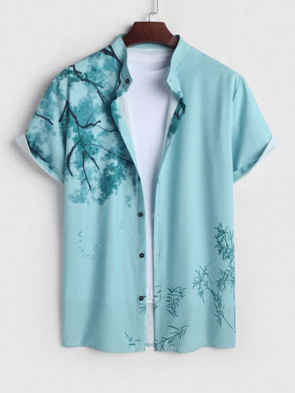 Painting Plant Pattern Shirt And Drawstring Shorts - Grafton Collection