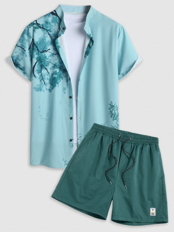 Painting Plant Pattern Shirt And Drawstring Shorts - Grafton Collection