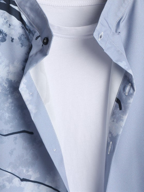 Painting Plant Pattern Shirt And Drawstring Shorts - Grafton Collection