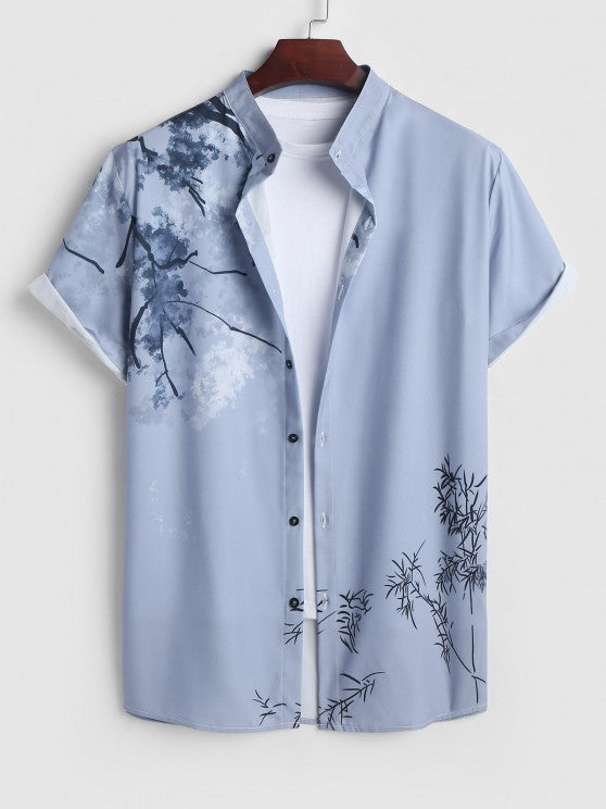 Painting Plant Pattern Shirt And Drawstring Shorts - Grafton Collection