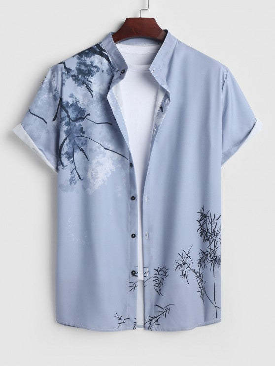 Painting Plant Pattern Shirt And Drawstring Shorts - Grafton Collection